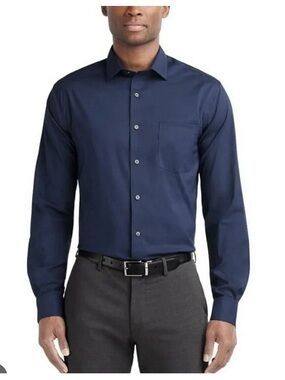 Van Heusen Men's Solid Navy Long-Sleeve Dress Shirt
